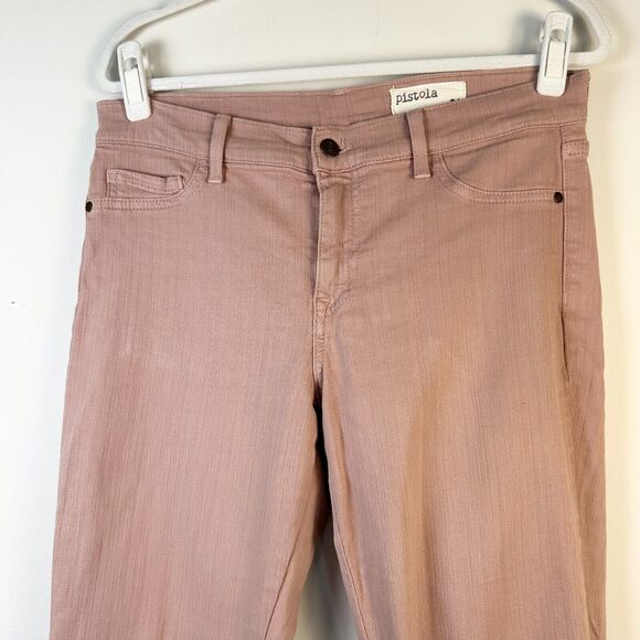 PISTOLA Jeans Women 31 Mauve Dusty Pink Ankle Zip Mid Rise Skinny Raw Frayed Hem - Picture 9 of 11